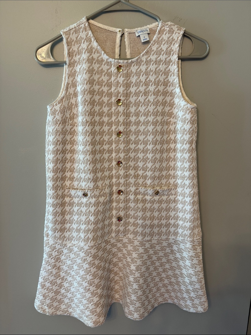 Crewcuts Cream & Tan Houndstooth Knit Button-Front Dress, Size 12